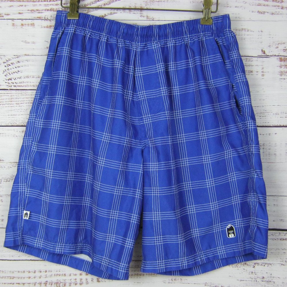 DUC Sport Tennis Shorts Mens Blue Plaid Drawstring S SM Small